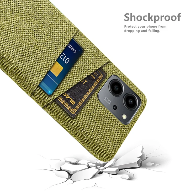 For Honor 80 SE 5G Cloth Texture Phone Case Dual Card Slots Well-protected Hard PC Back Cover - Yellow