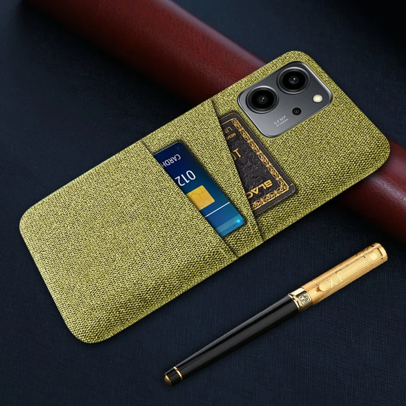 For Honor 80 SE 5G Cloth Texture Phone Case Dual Card Slots Well-protected Hard PC Back Cover - Yellow
