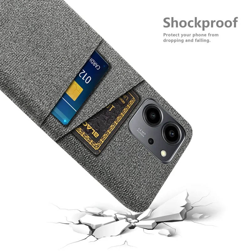 For Honor 80 SE 5G Cloth Texture Phone Case Dual Card Slots Well-protected Hard PC Back Cover - Grey