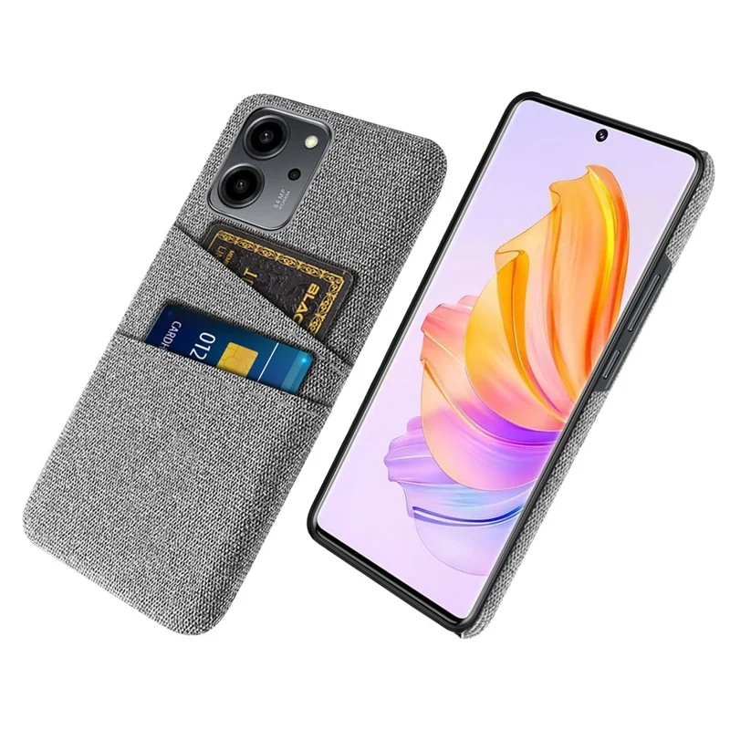 For Honor 80 SE 5G Cloth Texture Phone Case Dual Card Slots Well-protected Hard PC Back Cover - Light Grey