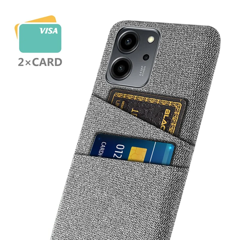 For Honor 80 SE 5G Cloth Texture Phone Case Dual Card Slots Well-protected Hard PC Back Cover - Light Grey