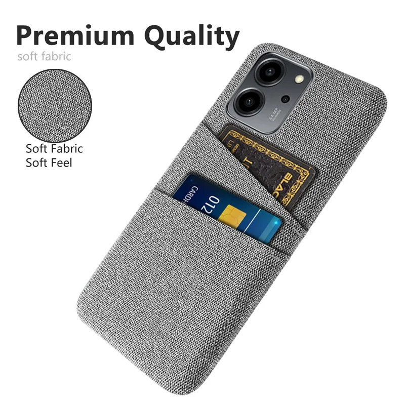For Honor 80 SE 5G Cloth Texture Phone Case Dual Card Slots Well-protected Hard PC Back Cover - Light Grey
