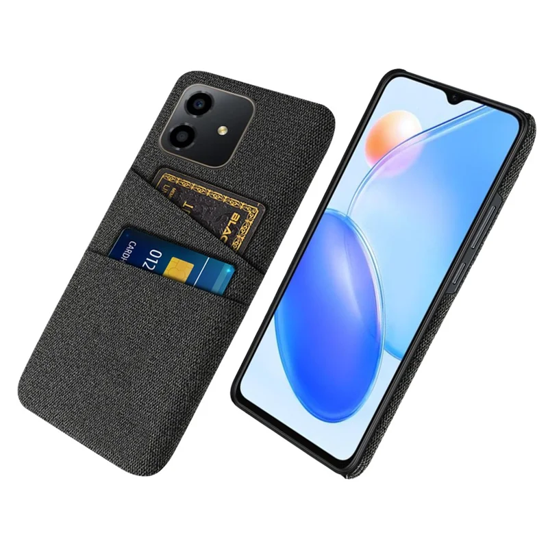 For Honor Play6C 4G Shockproof Cloth Texture Phone Case Dual Card Slots Hard PC Protective Mobile Phone Cover - Black