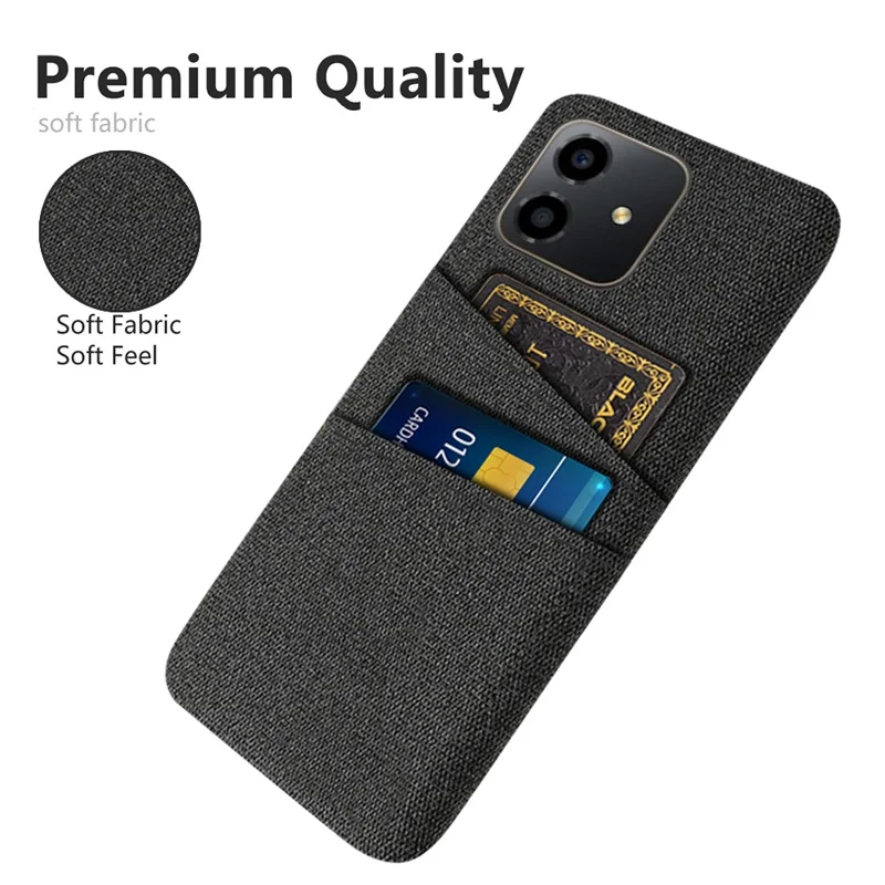 For Honor Play6C 4G Shockproof Cloth Texture Phone Case Dual Card Slots Hard PC Protective Mobile Phone Cover - Black