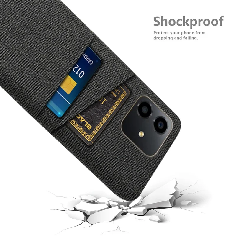 For Honor Play6C 4G Shockproof Cloth Texture Phone Case Dual Card Slots Hard PC Protective Mobile Phone Cover - Black