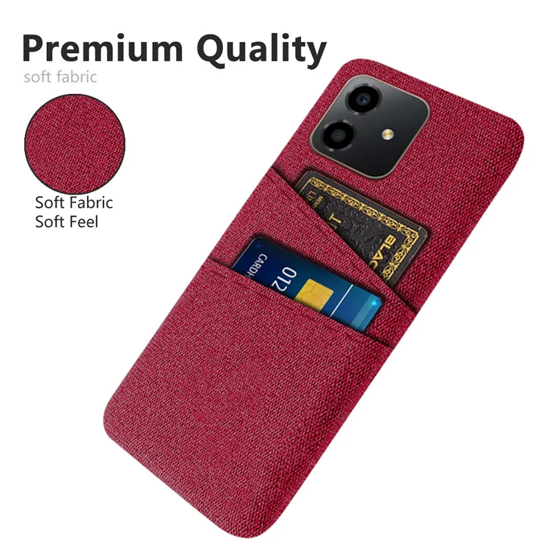 For Honor Play6C 4G Shockproof Cloth Texture Phone Case Dual Card Slots Hard PC Protective Mobile Phone Cover - Red