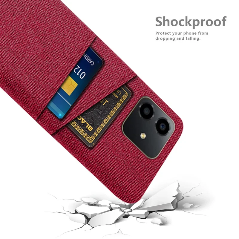 For Honor Play6C 4G Shockproof Cloth Texture Phone Case Dual Card Slots Hard PC Protective Mobile Phone Cover - Red