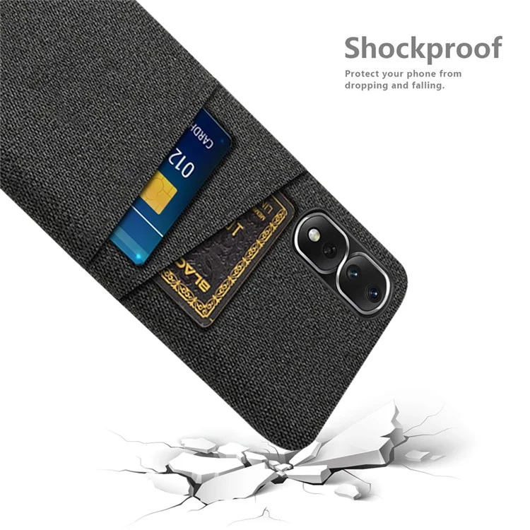 Étui de protection en tissu pour téléphone 5G For Honor 80 Pro avec fente pour carte double - Noir