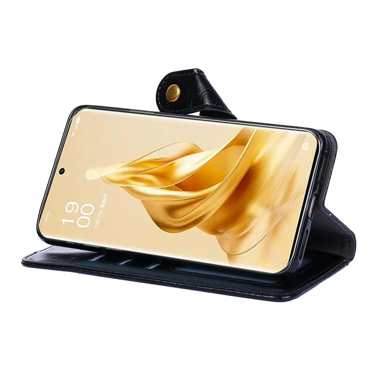 Für Oppo Reno9 Pro+ 5G Reißverschlusstaschen-Geldbörsen-Handyhülle, Pu-Leder, faltbar, mit Ständer, Folio-Klapphülle mit praktischem Trageriemen - Schwarz