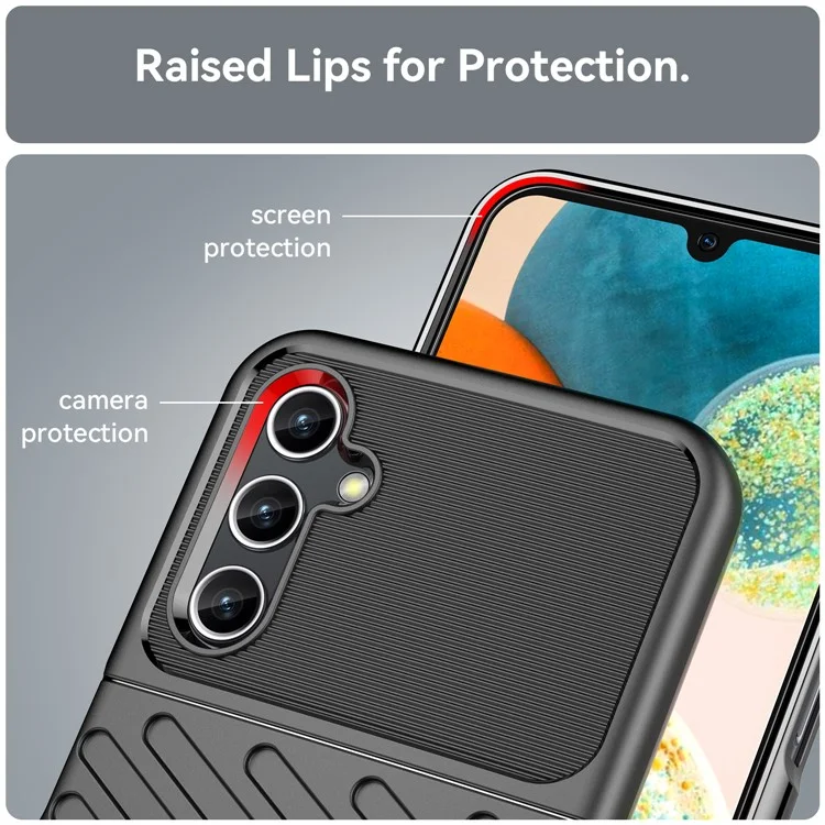 Para Samsung Galaxy A14 5G / 4G Thunder Series Twill Texture Thickened TPU Phone Case Anti-drop Protection Smartphone Cover - Preto