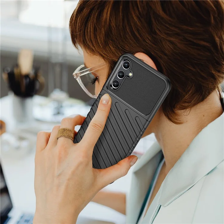 Para Samsung Galaxy A14 5G / 4G Thunder Series Twill Texture Thickened TPU Phone Case Anti-drop Protection Smartphone Cover - Preto