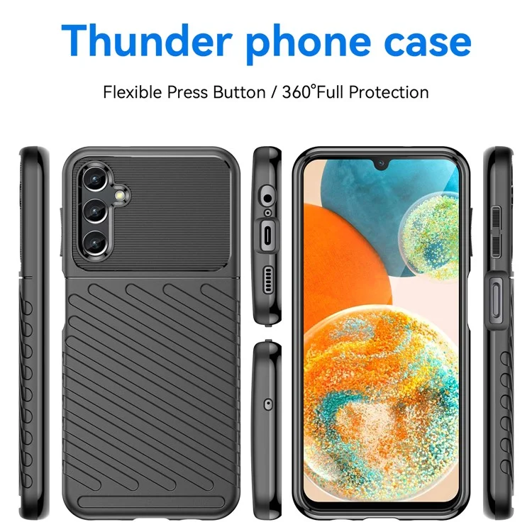 Para Samsung Galaxy A14 5G / 4G Thunder Series Twill Texture Thickened TPU Phone Case Anti-drop Protection Smartphone Cover - Preto
