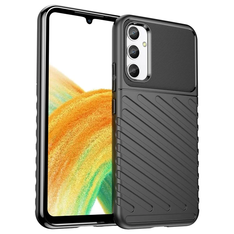 Для Samsung Galaxy A34 5G Thunder Series Thickened TPU Twill Texture Anti-slip Phone Case Shockproof Back Cover - Black