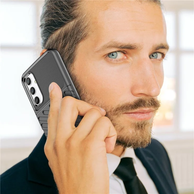 Для Samsung Galaxy A34 5G Thunder Series Thickened TPU Twill Texture Anti-slip Phone Case Shockproof Back Cover - Black