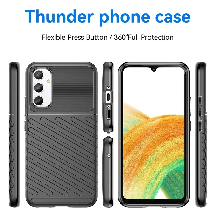 Для Samsung Galaxy A34 5G Thunder Series Thickened TPU Twill Texture Anti-slip Phone Case Shockproof Back Cover - Black