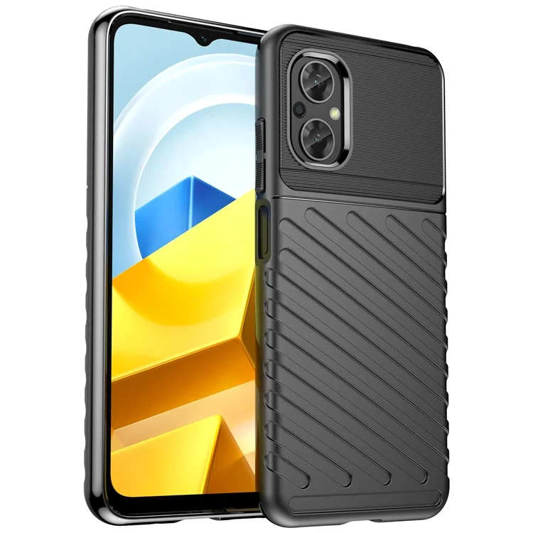 Per Xiaomi Poco M5 4G Thunder Series Custodia protettiva per telefono in TPU rinforzato resistente agli urti - Tessitura a spina di pesce Antiscivolo Protezione - Nero