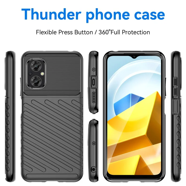 Per Xiaomi Poco M5 4G Thunder Series Custodia protettiva per telefono in TPU rinforzato resistente agli urti - Tessitura a spina di pesce Antiscivolo Protezione - Nero