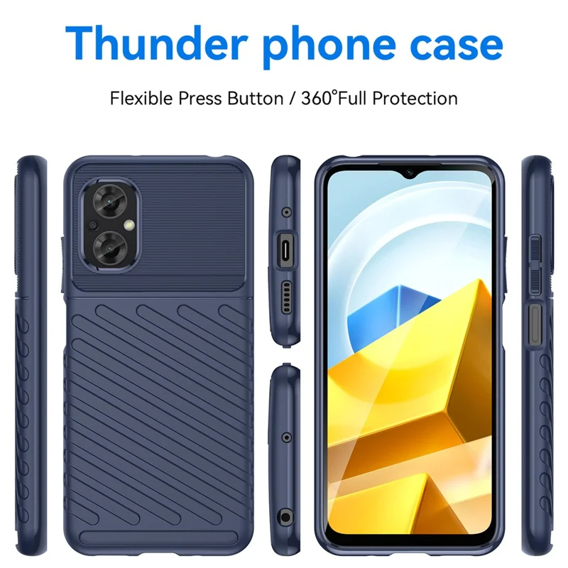 For Xiaomi Poco M5 4G Thunder Series Thickened TPU Drop-proof Phone Case Twill Texture Anti-slip Protective Cover - Blue