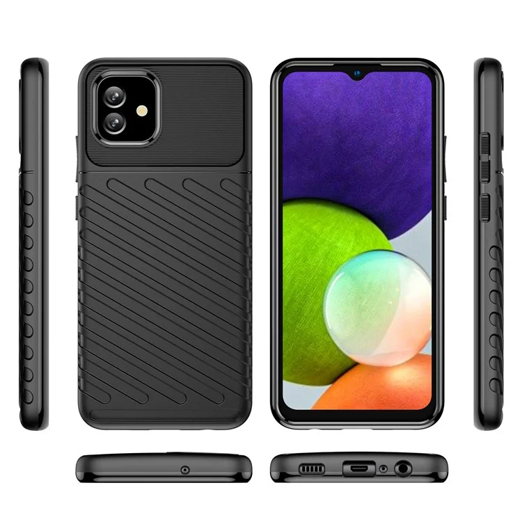 Para Samsung Galaxy A04e 4G / F04 4G / M04 4G Thunder Series Twill Texture Thickened TPU Protective Phone Case Scratch-resistant Smartphone Cover - Negro