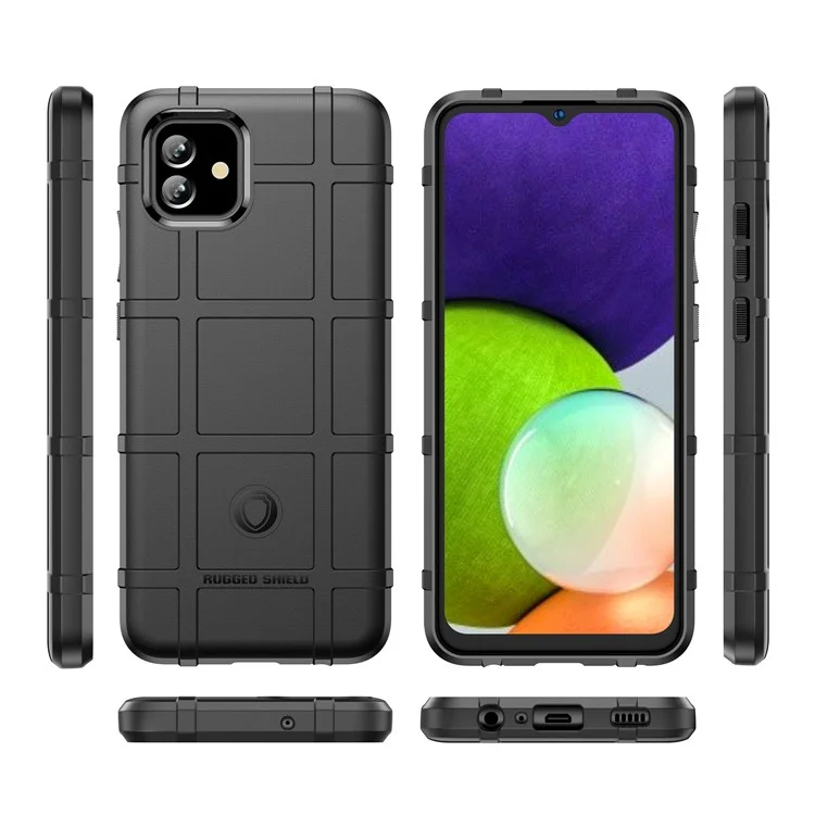 Para Samsung Galaxy A04e 4G / F04 4G / M04 4G Anti-scratch Phone Case Rugged Square Grid Texture Shockproof Soft TPU Back Cover - Black