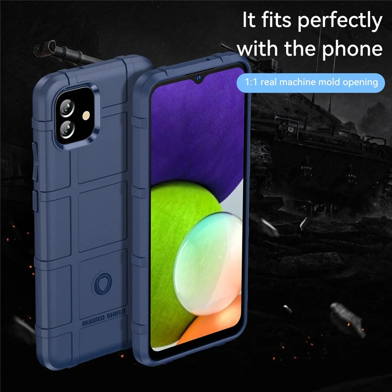 For Samsung Galaxy A04e 4G / F04 4G / M04 4G Anti-scratch Phone Case Rugged Square Grid Texture Shockproof Soft TPU Back Cover - Blue