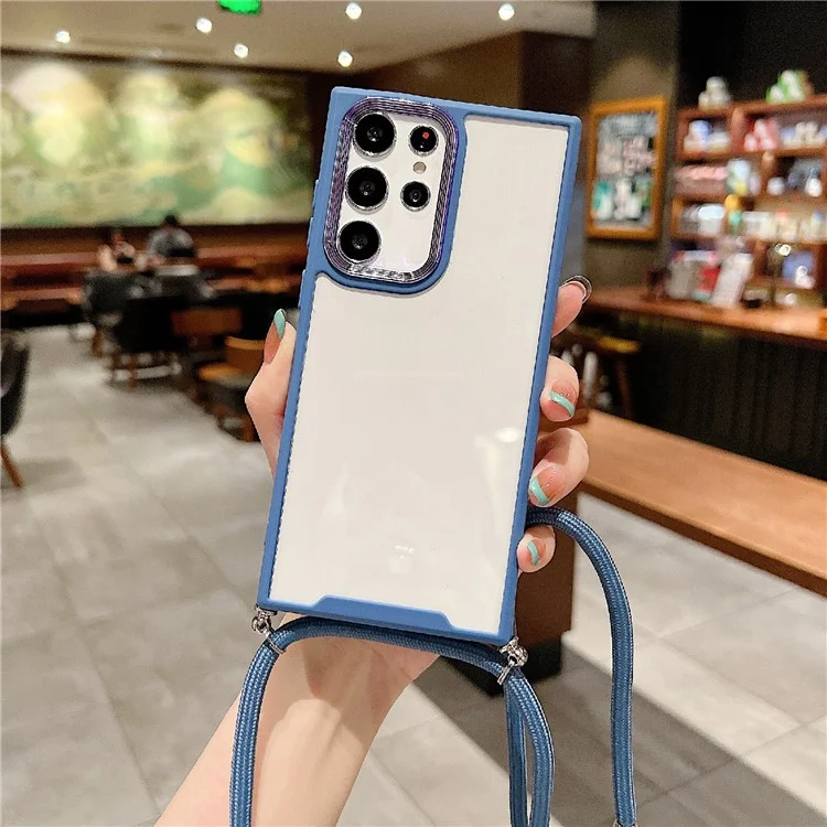 Thickend Phone Case for Samsung Galaxy S23 Ultra, Electroplating Lens Frame TPU + Acrylic Anti-scratch Phone Cover - Blue