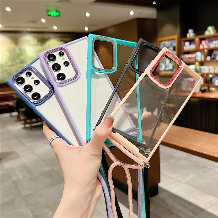 Thickend Phone Case for Samsung Galaxy S23 Ultra, Electroplating Lens Frame TPU + Acrylic Anti-scratch Phone Cover - Blue