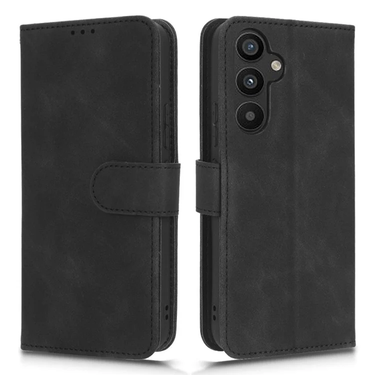 For Samsung Galaxy A34 5G Shockproof Phone Case Skin-Touch Feeling Cell Phone Cover Stand Wallet - Black