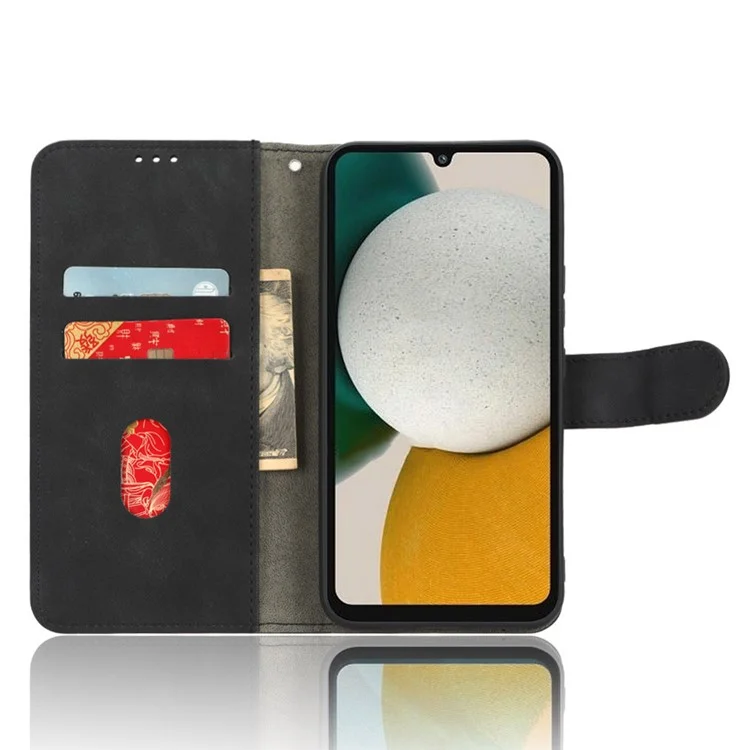 For Samsung Galaxy A34 5G Shockproof Phone Case Skin-Touch Feeling Cell Phone Cover Stand Wallet - Black