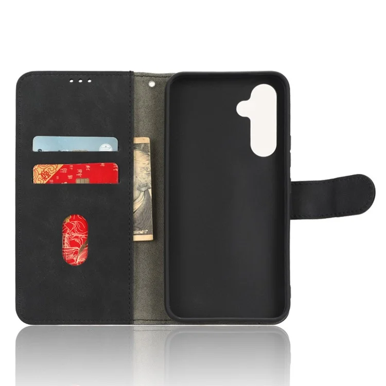For Samsung Galaxy A34 5G Shockproof Phone Case Skin-Touch Feeling Cell Phone Cover Stand Wallet - Black