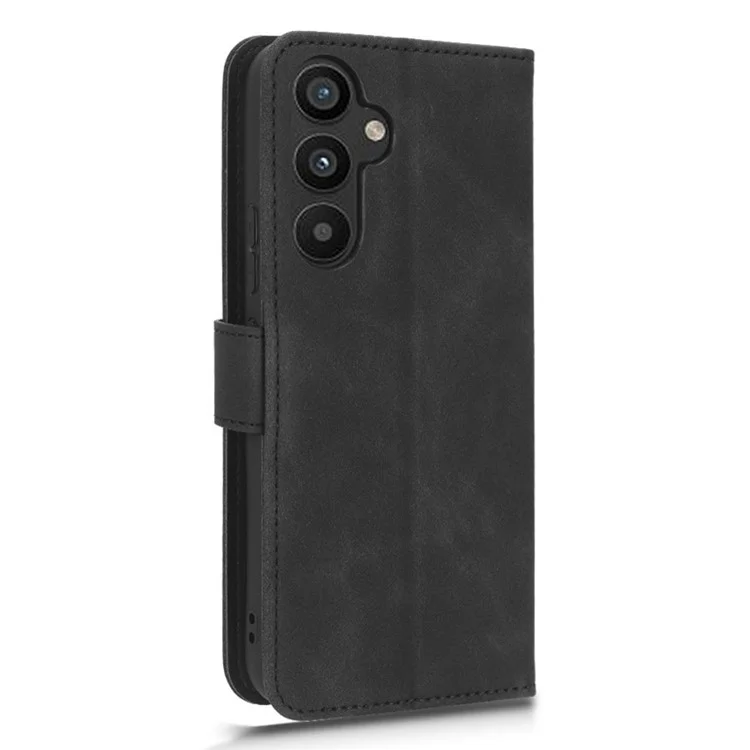 For Samsung Galaxy A34 5G Shockproof Phone Case Skin-Touch Feeling Cell Phone Cover Stand Wallet - Black