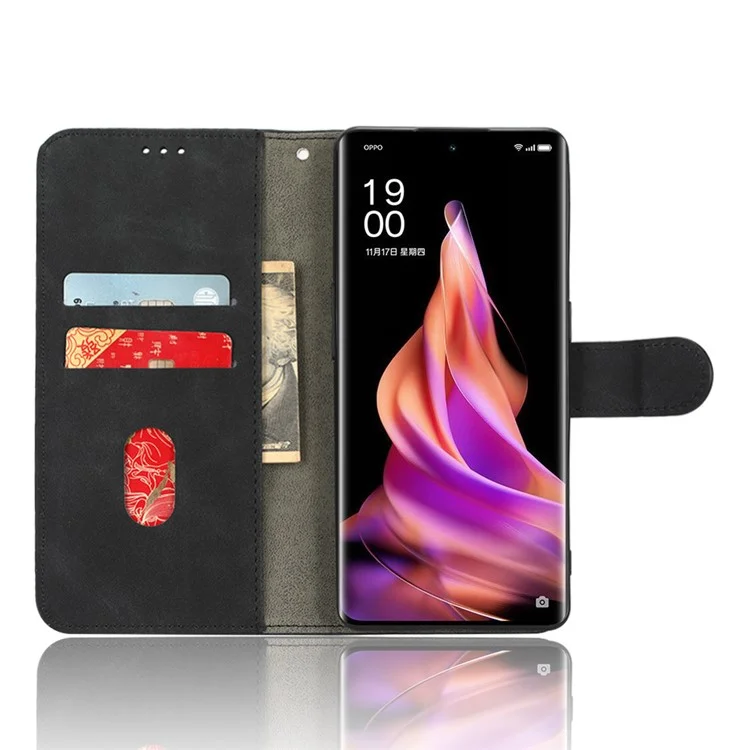 Чехол-бумажник Anti-Fall для Oppo Reno9 Pro+ 5G с ощущением кожи к телу, кожаный чехол для мобильного телефона с подставкой для карт - черный