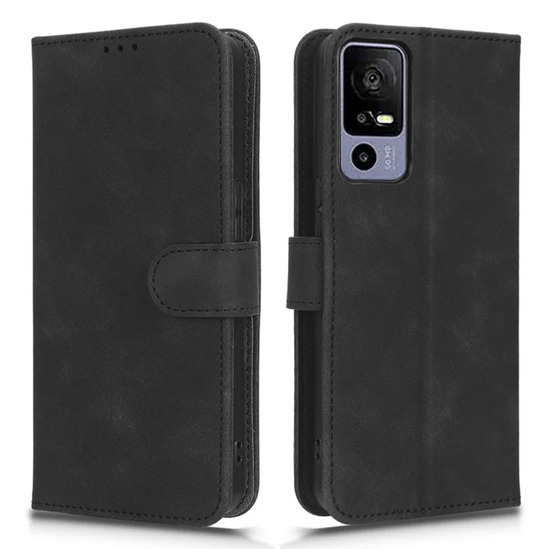 Protective Cell Phone Cover For TCL 40R 5G Skin-Touch Feeling PU Leather Flip Wallet Case Stand - Black