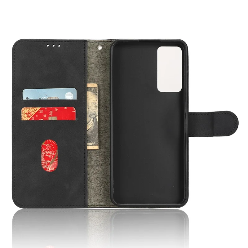 Protective Cell Phone Cover For TCL 40R 5G Skin-Touch Feeling PU Leather Flip Wallet Case Stand - Black