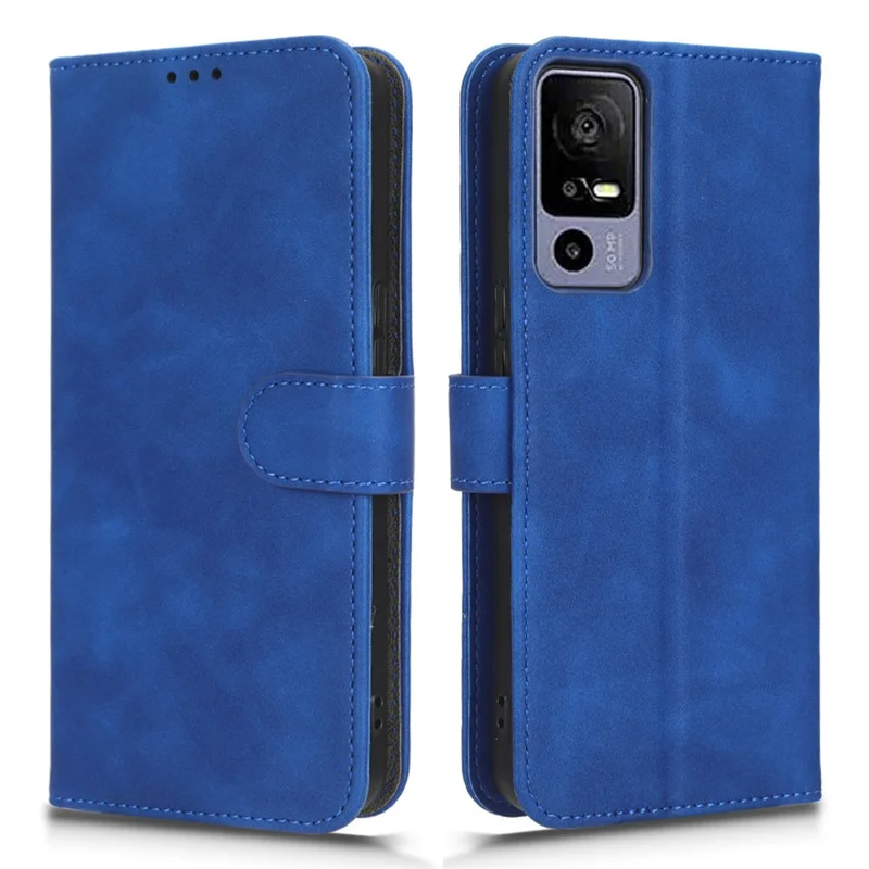 Protective Cell Phone Cover For TCL 40R 5G Skin-Touch Feeling PU Leather Flip Wallet Case Stand - Blue
