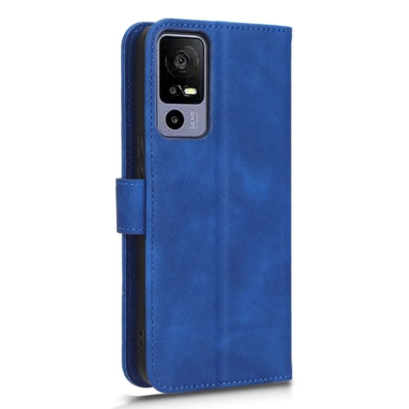 Protective Cell Phone Cover For TCL 40R 5G Skin-Touch Feeling PU Leather Flip Wallet Case Stand - Blue