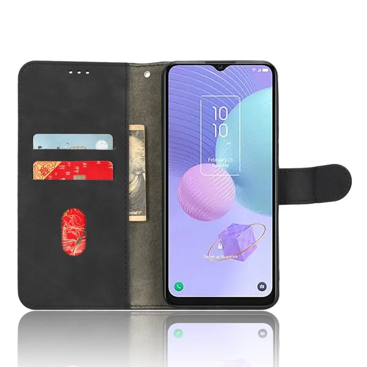 Per TCL 405 Drop-Proof PU Leather Phone Case Foldable Stand Wallet Skin-Touch Feeling Flip Cell Phone Cover Stand - Nero