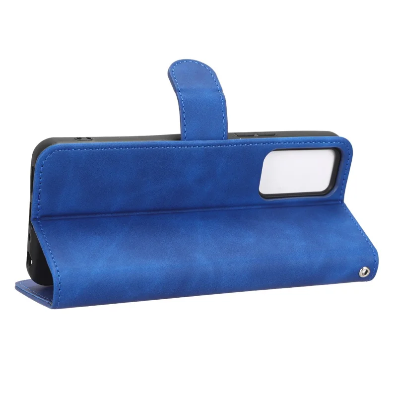 For TCL 405 Drop-Proof PU Leather Phone Case Foldable Stand Wallet Skin-Touch Feeling Flip Cell Phone Cover Stand - Blue