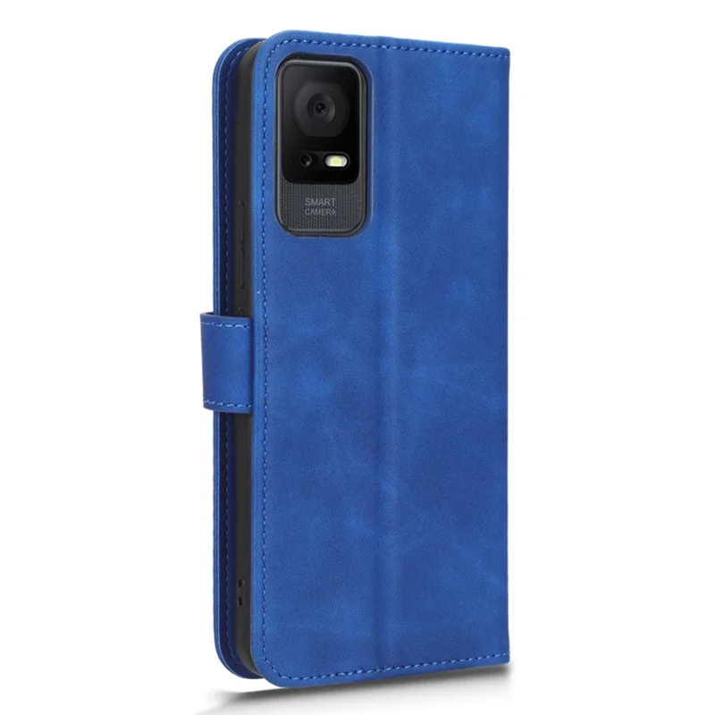 For TCL 405 Drop-Proof PU Leather Phone Case Foldable Stand Wallet Skin-Touch Feeling Flip Cell Phone Cover Stand - Blue