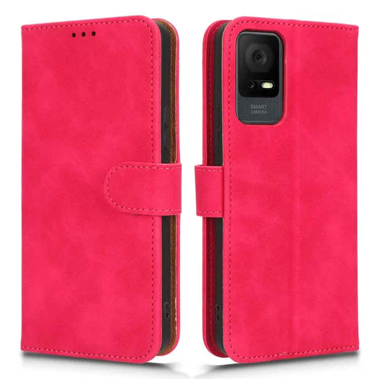 Para TCL 405 Drop-Proof Funda de Teléfono de Piel de PU Plegable Soporte Cartera Sensación de Toque Suave Flip Funda de Teléfono Celular Soporte - Rosa
