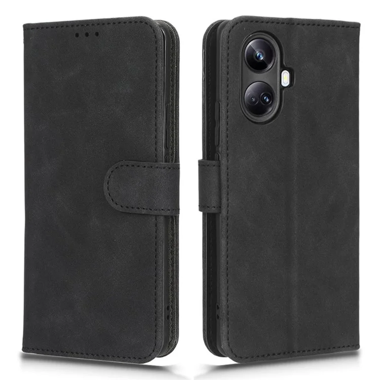 Per Realme 10 Pro+ 5G Skin-Touch Feeling PU Leather Flip Phone Case Drop-Proof Magnetic Clasp Cell Phone Cover Wallet Stand - Nero