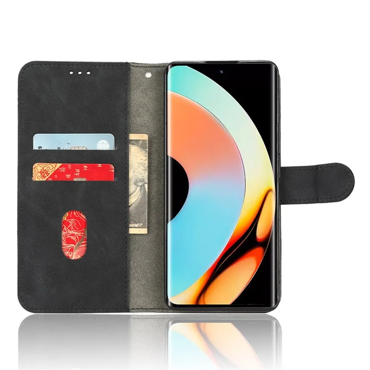 Per Realme 10 Pro+ 5G Skin-Touch Feeling PU Leather Flip Phone Case Drop-Proof Magnetic Clasp Cell Phone Cover Wallet Stand - Nero