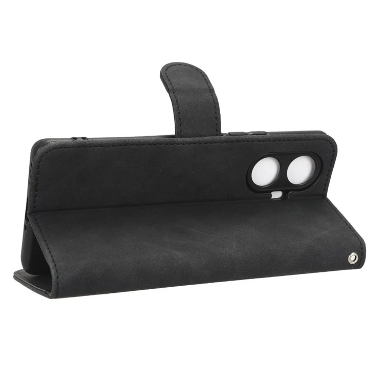 Per Realme 10 Pro+ 5G Skin-Touch Feeling PU Leather Flip Phone Case Drop-Proof Magnetic Clasp Cell Phone Cover Wallet Stand - Nero
