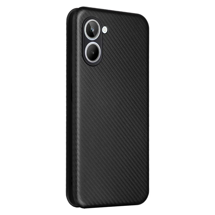 Para Realme 10 4G Anti-Scratch PU Leather Phone Case Magnetic Auto-absorbed Carbon Fiber Texture Card Slot Stand Flip Cover - Negro