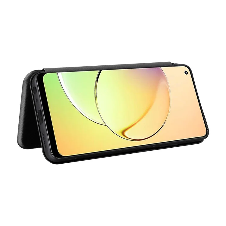 Para Realme 10 4G Anti-Scratch PU Leather Phone Case Magnetic Auto-absorbed Carbon Fiber Texture Card Slot Stand Flip Cover - Negro
