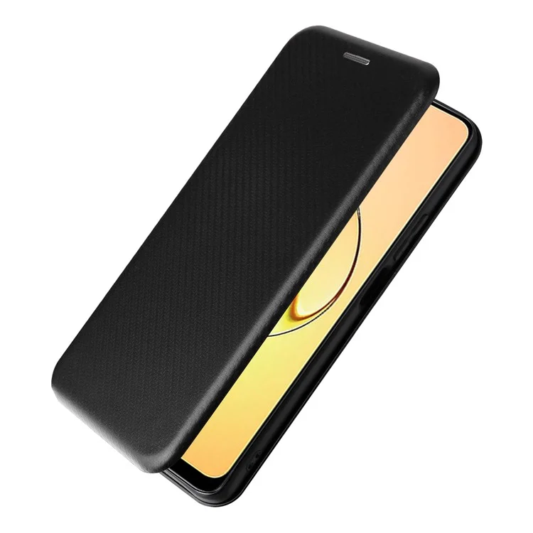 Para Realme 10 4G Anti-Scratch PU Leather Phone Case Magnetic Auto-absorbed Carbon Fiber Texture Card Slot Stand Flip Cover - Negro