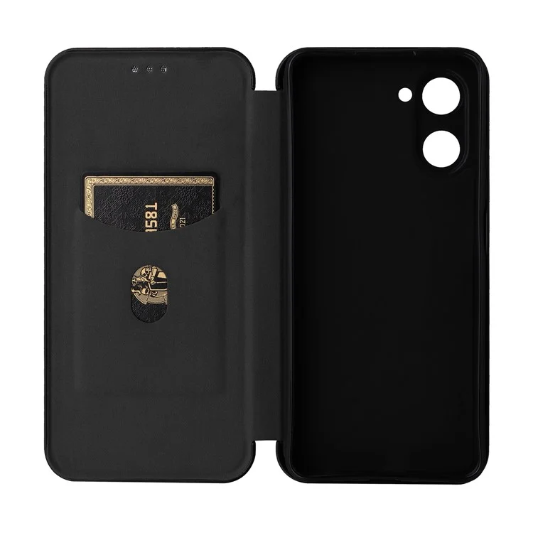 Para Realme 10 4G Anti-Scratch PU Leather Phone Case Magnetic Auto-absorbed Carbon Fiber Texture Card Slot Stand Flip Cover - Negro