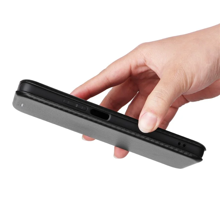 Para Realme 10 4G Anti-Scratch PU Leather Phone Case Magnetic Auto-absorbed Carbon Fiber Texture Card Slot Stand Flip Cover - Negro