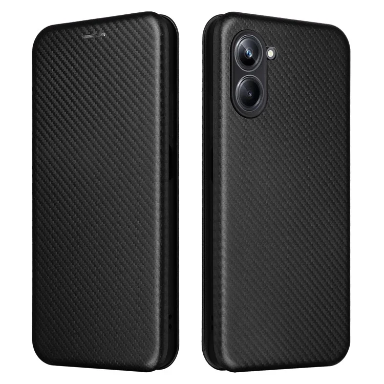 Für Realme 10 Pro 5G Kartensteckplatz Handyhülle Magnetische Autoabsorption Carbon-Faser-Textur PU-Leder Ständer Flip Cover - Schwarz