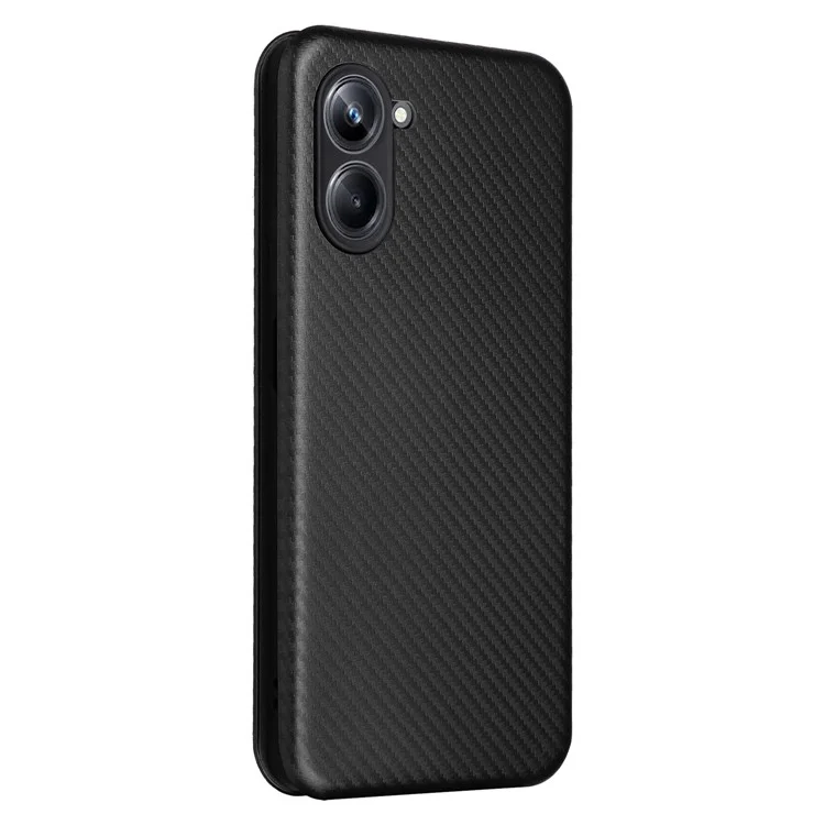 Für Realme 10 Pro 5G Kartensteckplatz Handyhülle Magnetische Autoabsorption Carbon-Faser-Textur PU-Leder Ständer Flip Cover - Schwarz